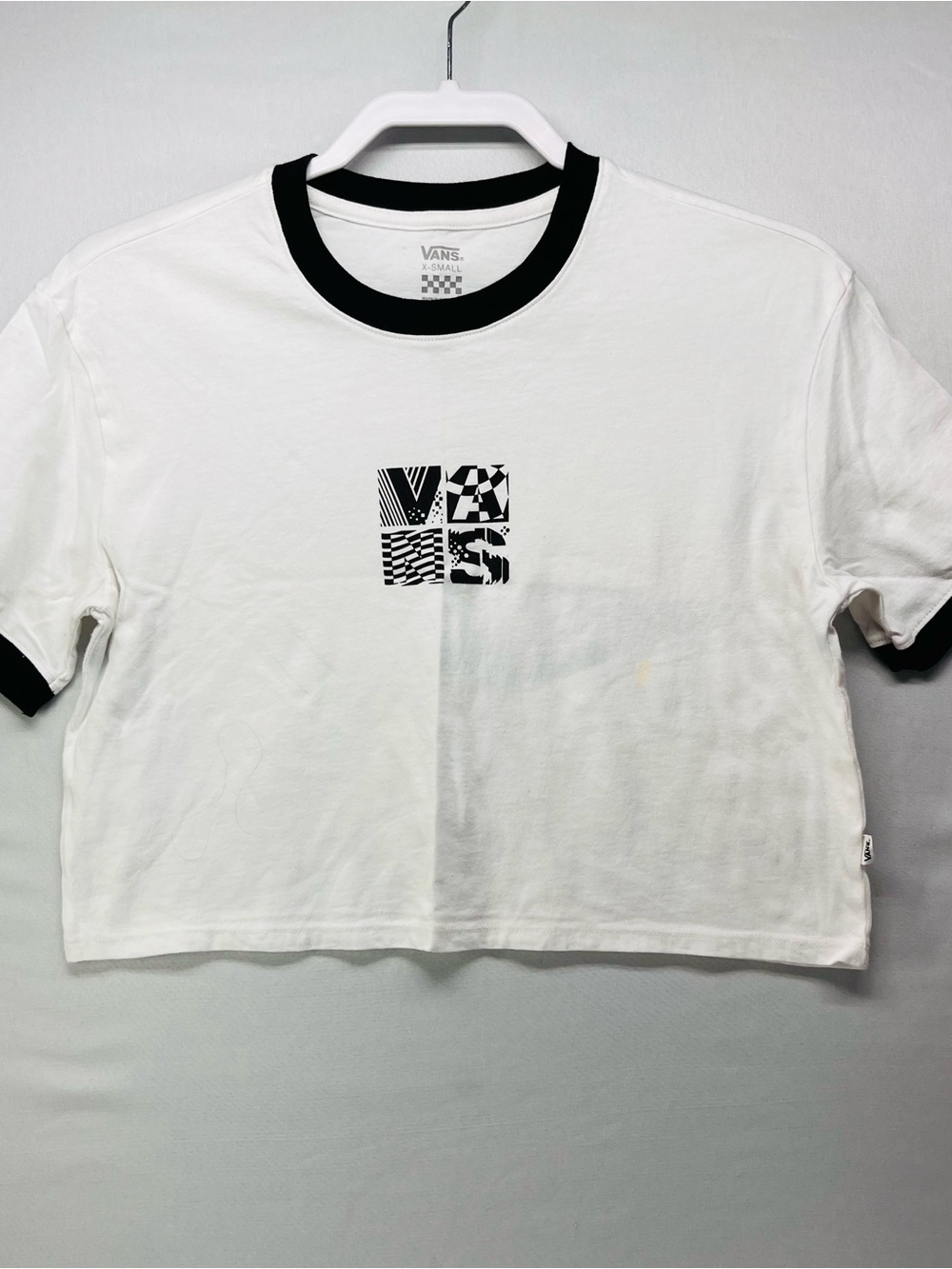 Vans Women’s White Crop Ringer Tee with Black Graphic
